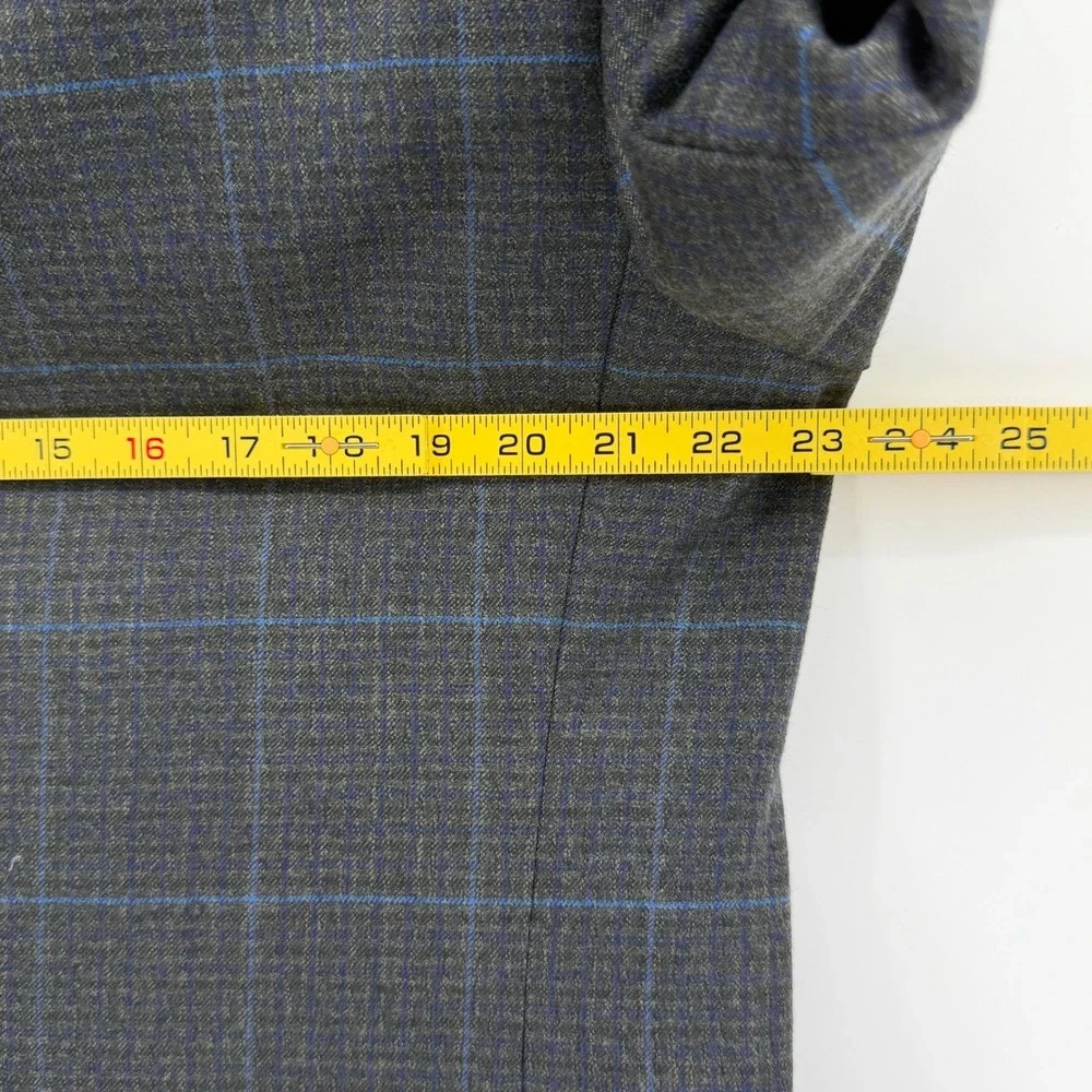Jos. A. Bank Signature Charcoal Blue Windowpane Plaid 100% Wool Blazer 44 Long
